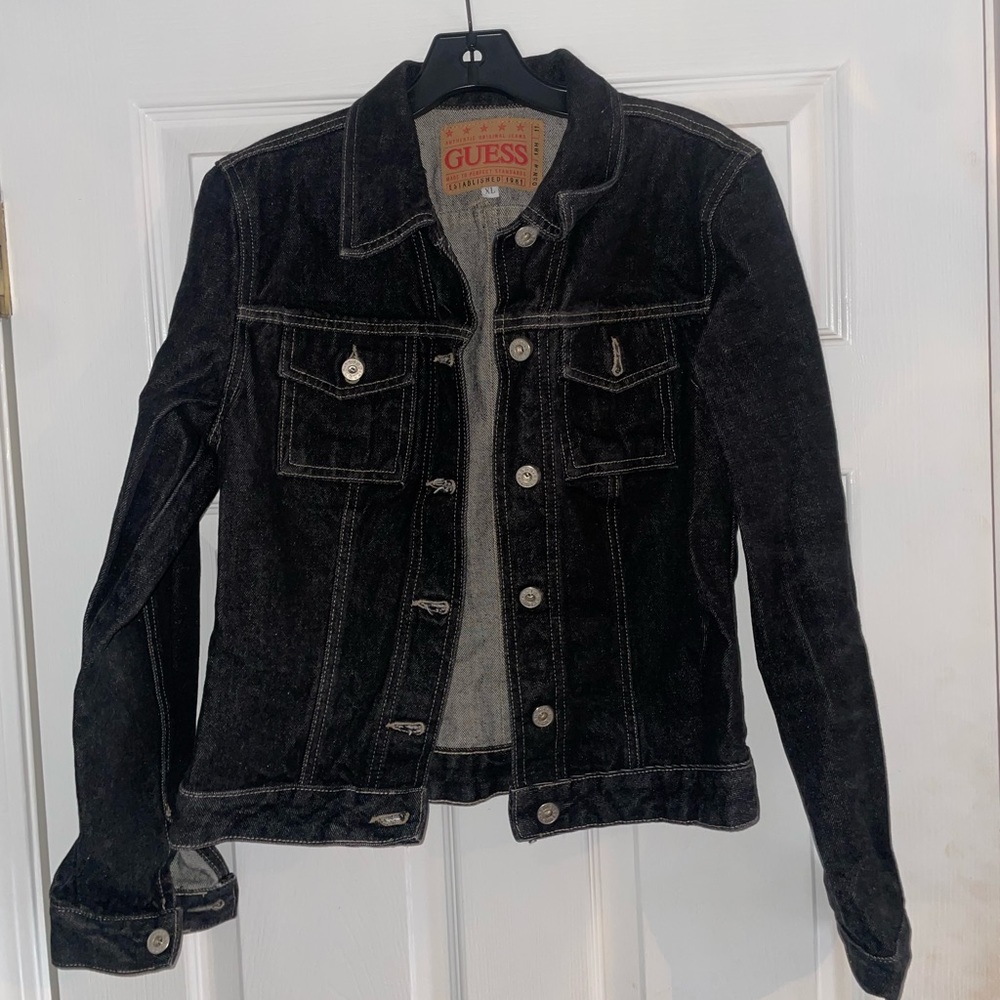 Vintage guess black denim jacket size kids XL